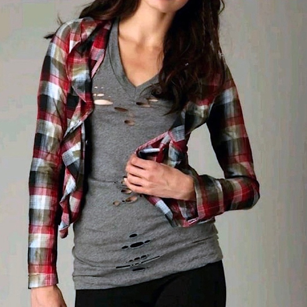 Free People Red Plaid Jacket